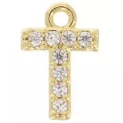 Colgante alfabeto 8 mm avec óxido de zirconio - T - Dorado con oro fino - Crystal x1