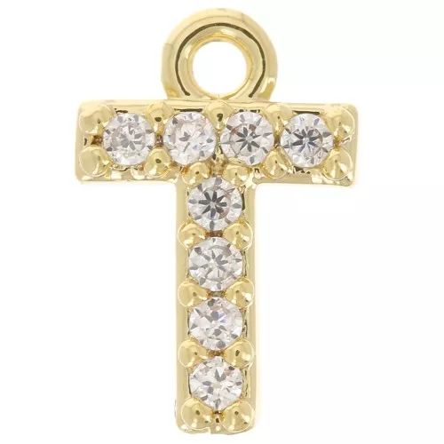 Colgante alfabeto 8 mm avec óxido de zirconio - T - Dorado con oro fino - Crystal x1