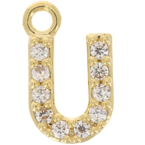 Colgante alfabeto 8 mm avec óxido de zirconio - U - Dorado con oro fino - Crystal x1
