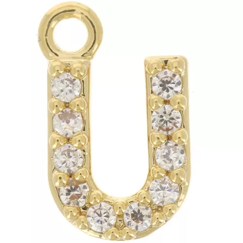 Colgante alfabeto 8 mm avec óxido de zirconio - U - Dorado con oro fino - Crystal x1