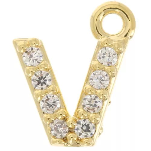 Colgante alfabeto 7 mm avec óxido de zirconio - V - Dorado con oro fino - Crystal x1