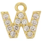 Colgante alfabeto 7 mm avec óxido de zirconio - W - Dorado con oro fino - Crystal x1