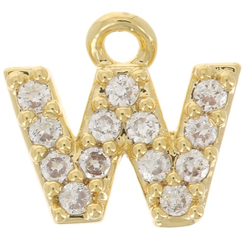 Colgante alfabeto 7 mm avec óxido de zirconio - W - Dorado con oro fino - Crystal x1