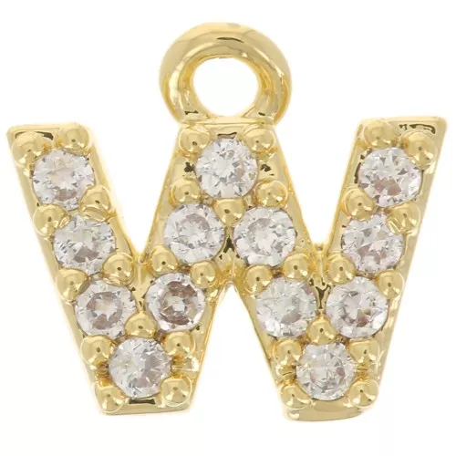 Colgante alfabeto 7 mm avec óxido de zirconio - W - Dorado con oro fino - Crystal x1