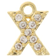 Colgante alfabeto 7 mm avec óxido de zirconio - X - Dorado con oro fino - Crystal x1