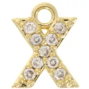 Colgante alfabeto 7 mm avec óxido de zirconio - X - Dorado con oro fino - Crystal x1