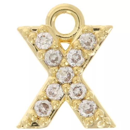 Colgante alfabeto 7 mm avec óxido de zirconio - X - Dorado con oro fino - Crystal x1
