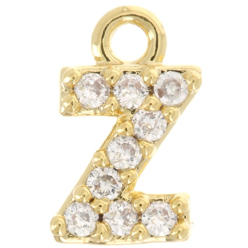 Colgante alfabeto de 7 mm con óxido de zirconio - Z - Dorado con oro fino - Cristal x1