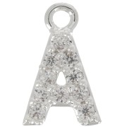 Charm letra del alfabeto 8 mm con óxido de zirconio - A - Chapado Plateado fino - Crystal x1