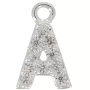 Charm letra del alfabeto 8 mm con óxido de zirconio - A - Chapado Plateado fino - Crystal x1