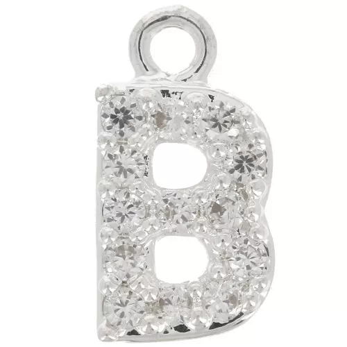 Charm letra del alfabeto 8 mm con óxido de zirconio - B - Chapado Plateado fino - Crystal x1