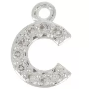 Charm letra del alfabeto 8 mm con óxido de zirconio - C - Chapado Plateado fino - Crystal x1