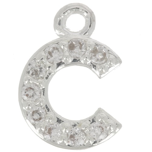 Charm letra del alfabeto 8 mm con óxido de zirconio - C - Chapado Plateado fino - Crystal x1