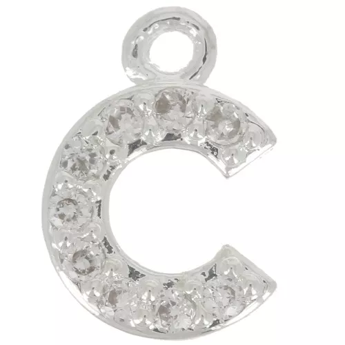 Charm letra del alfabeto 8 mm con óxido de zirconio - C - Chapado Plateado fino - Crystal x1
