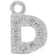 Charm letra del alfabeto 7 mm con óxido de zirconio - D - Chapado Plateado fino - Crystal x1