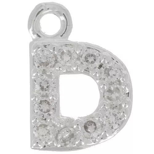 Charm letra del alfabeto 7 mm con óxido de zirconio - D - Chapado Plateado fino - Crystal x1