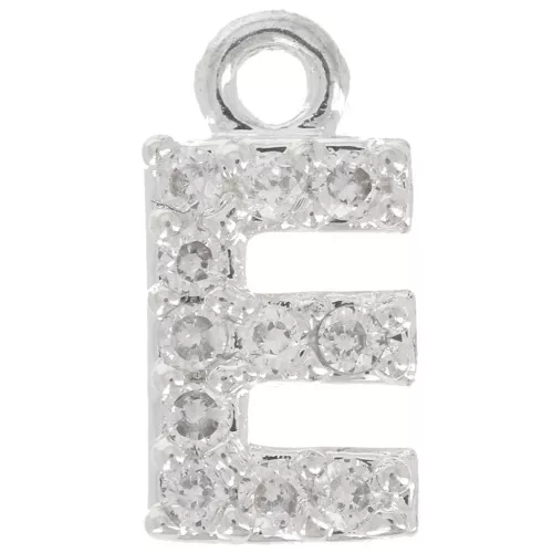 Charm letra del alfabeto 8 mm con óxido de zirconio - E - Chapado Plateado fino - Crystal x1