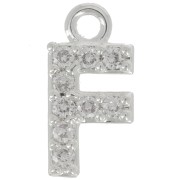 Charm letra del alfabeto 8 mm con óxido de zirconio - F - Chapado Plateado fino - Crystal x1|raw }}