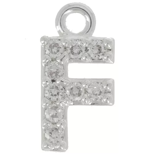 Charm letra del alfabeto 8 mm con óxido de zirconio - F - Chapado Plateado fino - Crystal x1