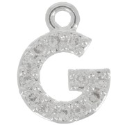 Charm letra del alfabeto 8 mm con óxido de zirconio - G - Chapado Plateado fino - Crystal x1