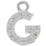 Charm letra del alfabeto 8 mm con óxido de zirconio - G - Chapado Plateado fino - Crystal x1