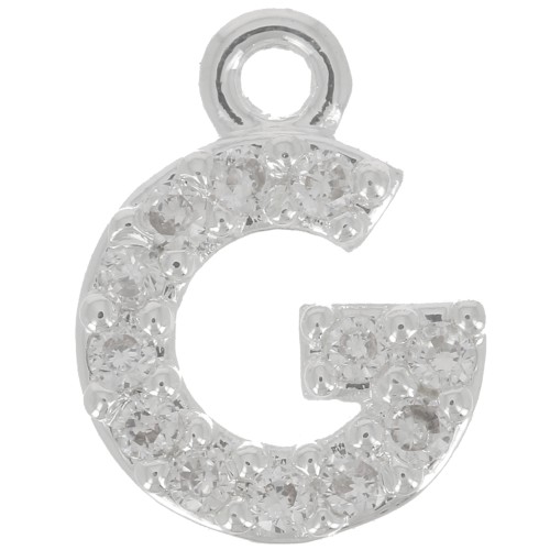 Charm letra del alfabeto 8 mm con óxido de zirconio - G - Chapado Plateado fino - Crystal x1