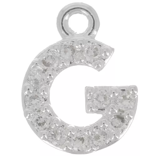 Charm letra del alfabeto 8 mm con óxido de zirconio - G - Chapado Plateado fino - Crystal x1