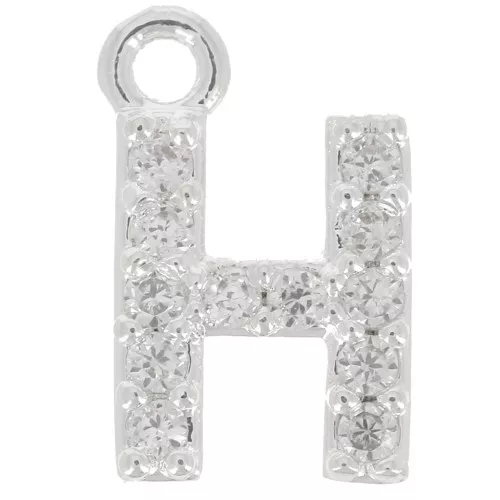 Charm letra del alfabeto 8 mm con circonitas- H - Chapado Plateado fino - Crystal x1