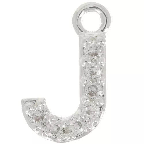 Charm letra del alfabeto 8 mm con óxido de zirconio - J - Chapado Plateado fino - Crystal x1