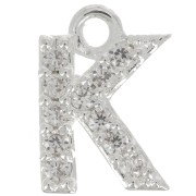 Charm letra del alfabeto 7,5 mm con óxido de zirconio K - Chapado Plateado fino - Crystal x1