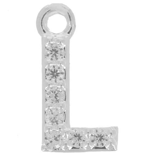 Charm letra del alfabeto 8 mm con óxido de zirconio - L - Chapado Plateado fino - Crystal x1