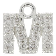 Charm letra del alfabeto 7 mm con óxido de zirconio - M - Chapado Plateado fino - Crystal x1|raw }}