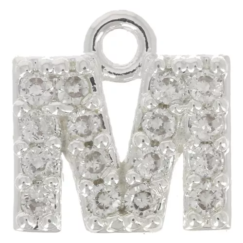 Charm letra del alfabeto 7 mm con óxido de zirconio - M - Chapado Plateado fino - Crystal x1