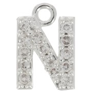 Charm letra del alfabeto 8 mm con óxido de zirconio - N - Chapado Plateado fino - Crystal x1|raw }}