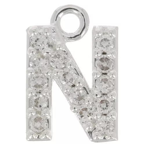 Charm letra del alfabeto 8 mm con óxido de zirconio - N - Chapado Plateado fino - Crystal x1