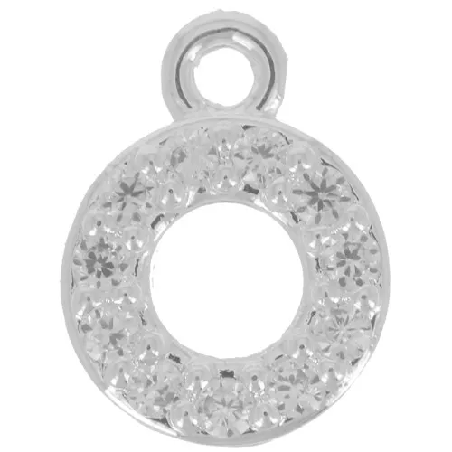 Charm letra del alfabeto 7 mm con óxido de zirconio - O - Chapado Plateado fino - Crystal x1