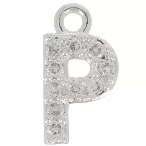 Charm letra del alfabeto 8 mm con óxido de zirconio - P - Chapado Plateado fino - Crystal x1