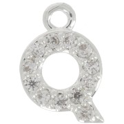 Charm letra del alfabeto 8 mm con óxido de zirconio - Q - Chapado Plateado fino - Crystal x1|raw }}