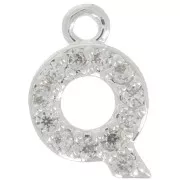 Charm letra del alfabeto 8 mm con óxido de zirconio - Q - Chapado Plateado fino - Crystal x1