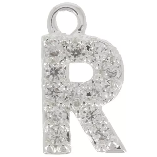 Charm letra del alfabeto 8 mm con óxido de zirconio - R - Chapado Plateado fino - Crystal x1