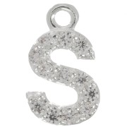 Charm letra del alfabeto 8 mm con óxido de zirconio - S - Chapado Plateado fino - Crystal x1|raw }}