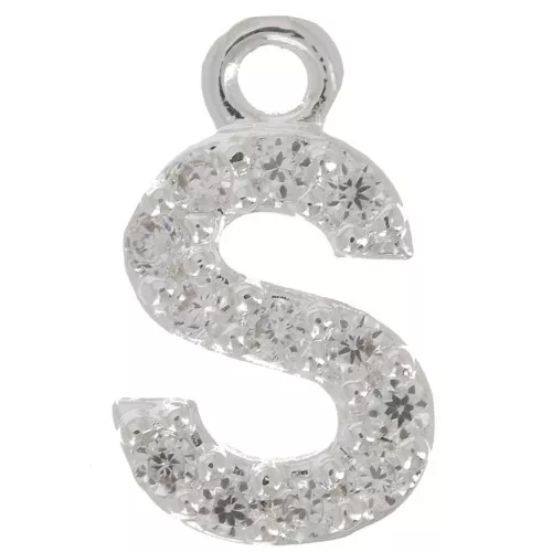 Charm letra del alfabeto 8 mm con óxido de zirconio - S - Chapado Plateado fino - Crystal x1
