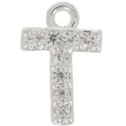 Charm letra del alfabeto 8 mm con óxido de zirconio - T - Chapado Plateado fino - Crystal x1