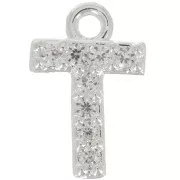 Charm letra del alfabeto 8 mm con óxido de zirconio - T - Chapado Plateado fino - Crystal x1