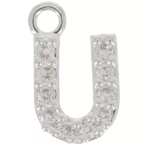 Charm letra del alfabeto 8 mm con óxido de zirconio - U - Chapado Plateado fino - Crystal x1