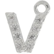 Charm letra del alfabeto 7 mm con óxido de zirconio - V - Chapado Plateado fino - Crystal x1|raw }}