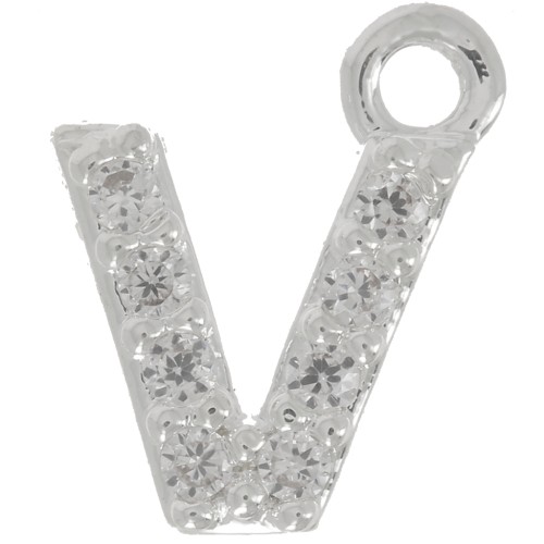 Charm letra del alfabeto 7 mm con óxido de zirconio - V - Chapado Plateado fino - Crystal x1