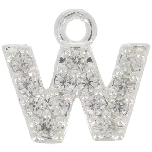 Charm letra del alfabeto 7 mm con óxido de zirconio - W - Chapado Plateado fino - Crystal x1
