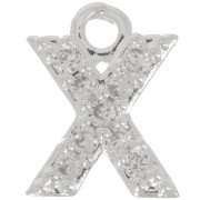 Charm letra del alfabeto 7 mm con óxido de zirconio - X - Chapado Plateado fino - Crystal x1|raw }}
