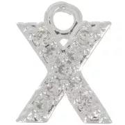 Charm letra del alfabeto 7 mm con óxido de zirconio - X - Chapado Plateado fino - Crystal x1